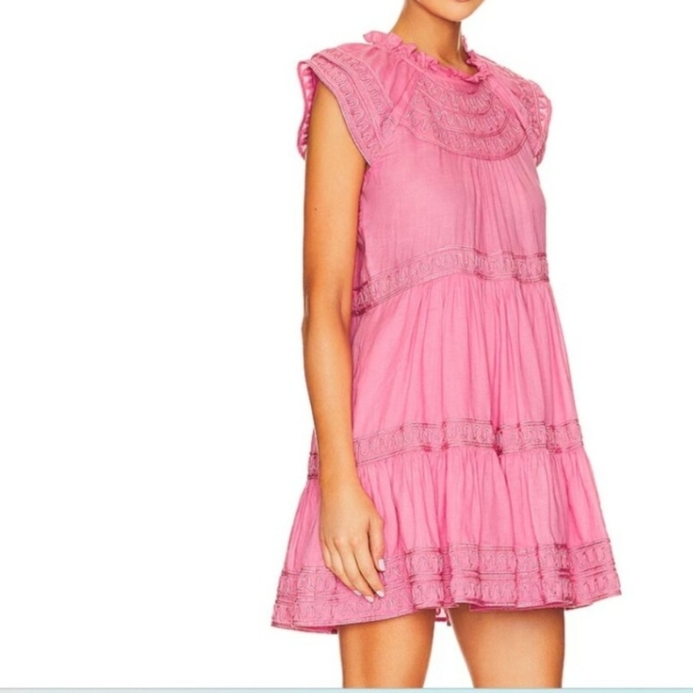 Veronica Beard Preppy Keely Tiered Ramie Mini Dress Size 10 Barbiecore - Picture 2 of 16